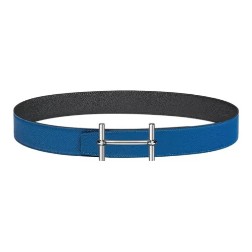 HERMES Leather Belts Men French Blue/Black