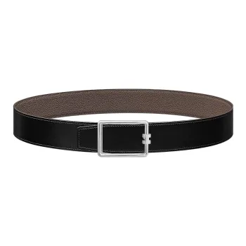 HERMES Tube H Leather Belts Men Black/Tin Gray