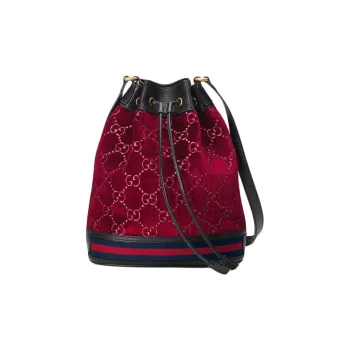 GUCCI Ophidia Velvet Patchwork Leather Bucket Bags Crossbody Bag Shoulder Bag Women's Red