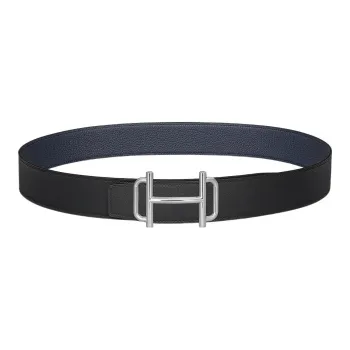 HERMES Royal Leather Belts Men Black/Midnight Blue