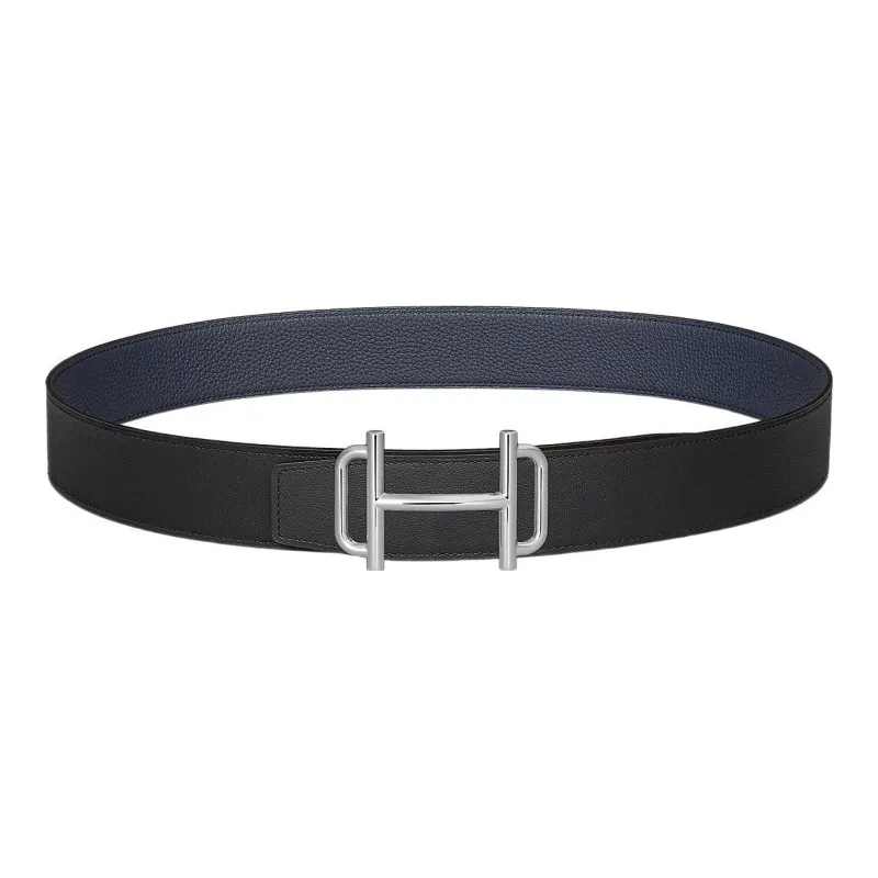 HERMES Royal Leather Belts Men Black/Midnight Blue-0