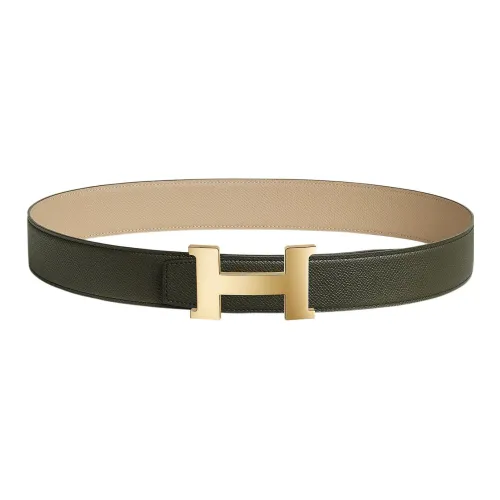 HERMES Leather Belts Men Gray Green/Windbreaker Beige