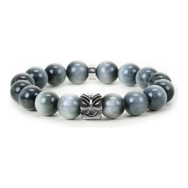 FOUNDIN Large Size 12mm Hawk's Eye Stone Bracelets Men's-0