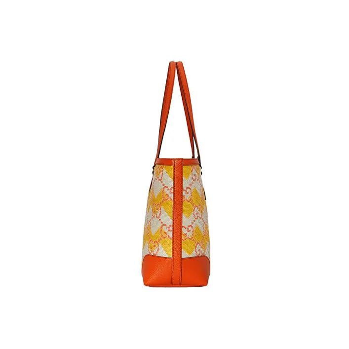 GUCCI Straw With Leather Trim Tote Bag Shopping Bag Shoulder Bag Handbag Women's Yellow/Orange-2