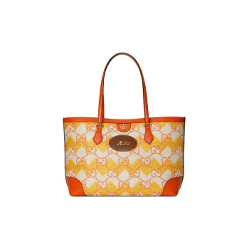 GUCCI Straw With Leather Trim Tote Bag Shopping Bag Shoulder Bag Handbag Women's Yellow/Orange