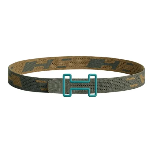 HERMES Belts Men Gray Green/Dark Green Brown