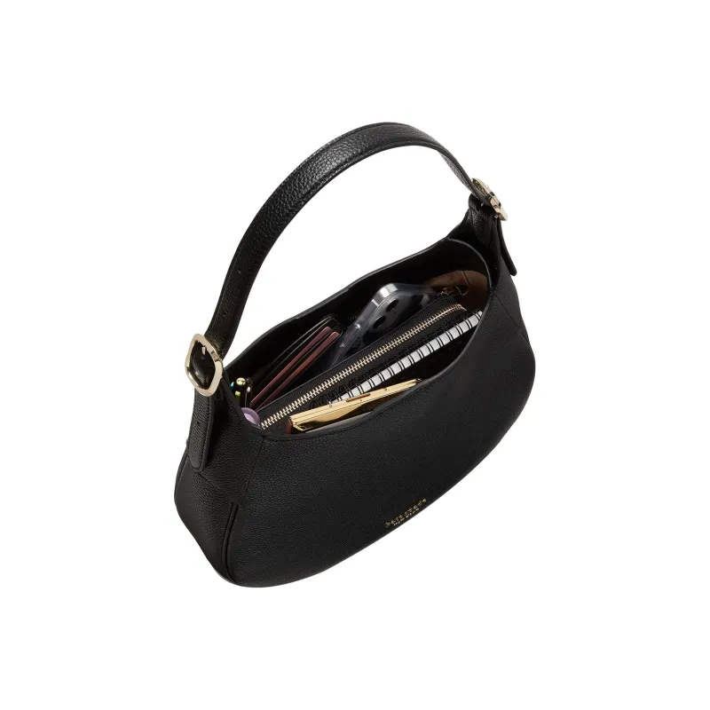 Kate Spade Litchi Grain Leather Hobo Bag, Shoulder Bag, Handbag Small Size Women's Black-3