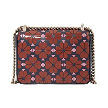 Kate Spade Amelia Leather Small Square Bag Chain Crossbody Bag Shoulder Bag Small Size Women's Dark Red & Black & Pink