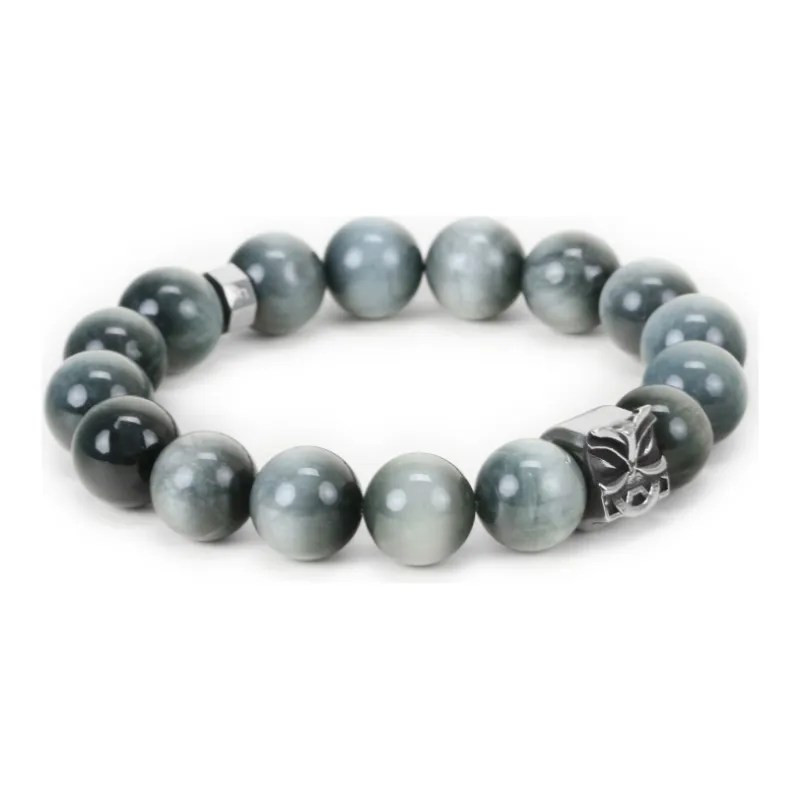 FOUNDIN Large Size 12mm Hawk's Eye Stone Bracelets Men's-2