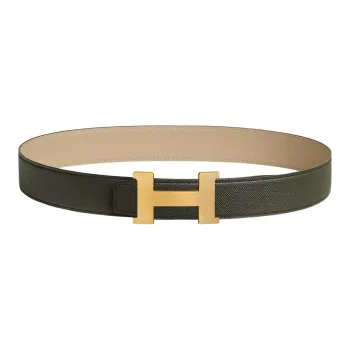 HERMES Matte Gold Buckle Epsom Calfskin Double-Sided Leather Belt Men's Gray Green/Windbreaker Beige Width: 3.8cm