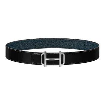 HERMES Royal Leather Belts Men Black/Prussian Blue