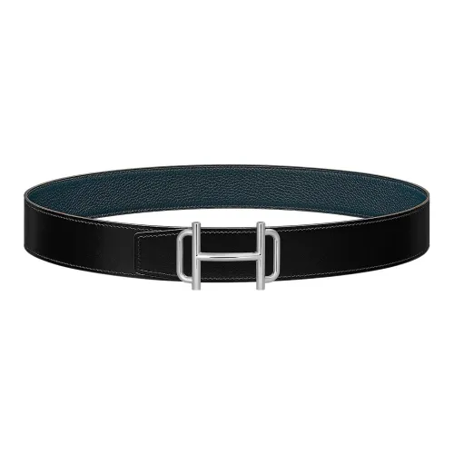 HERMES Leather Belts Men Black/Prussian Blue