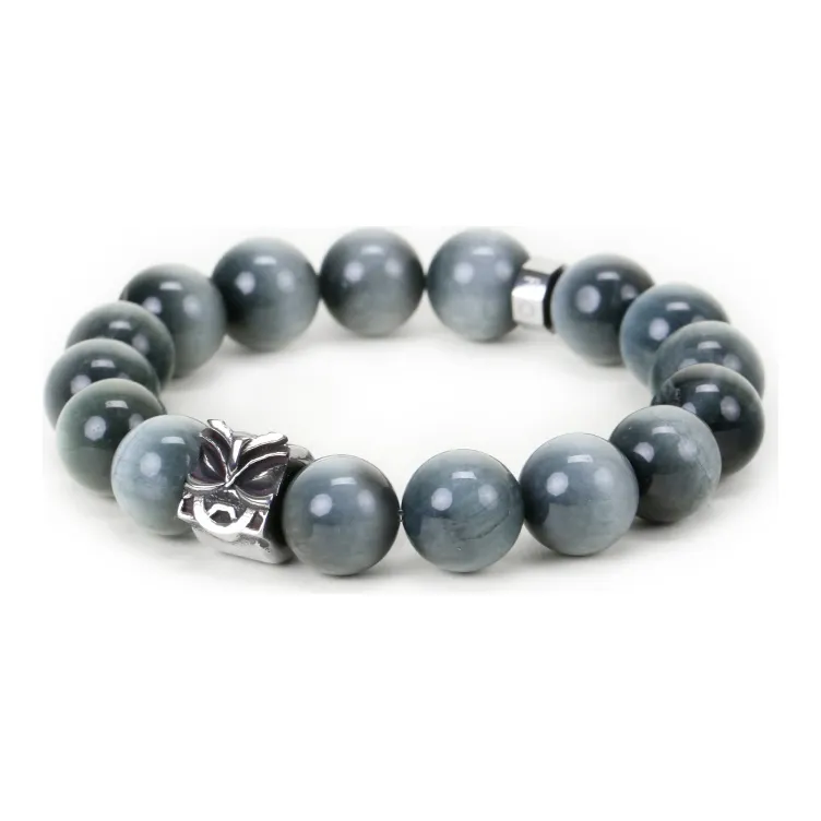 FOUNDIN Large Size 12mm Hawk's Eye Stone Bracelets Men's-1
