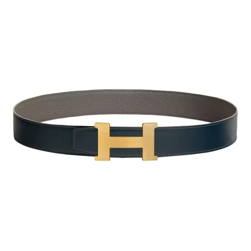 HERMES Leather Belts Men Marine Blue/Tin Gray