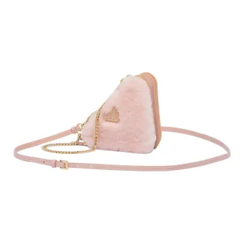 PRADA Shearling Bonded Leather One Shoulder Crossbody Clutches Mini Women's Pink