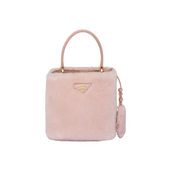 PRADA Panier Shearling Shoulder Bag Crossbody Bag Handbag Mini Women's Pink