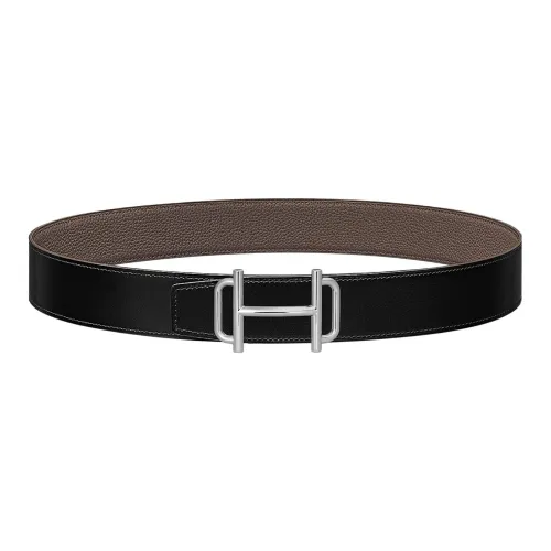 HERMES Leather Belts Men Black/Tin Gray