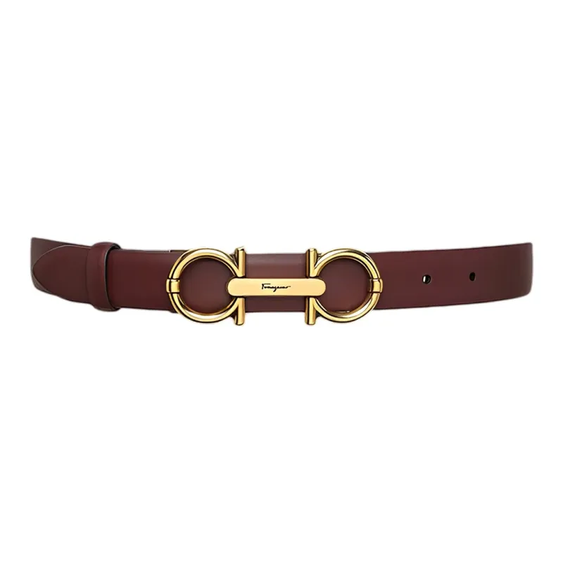 FERRAGAMO Fashion Trend Smooth Buckle Belt Women's Burgundy Width: 2.5cm-0