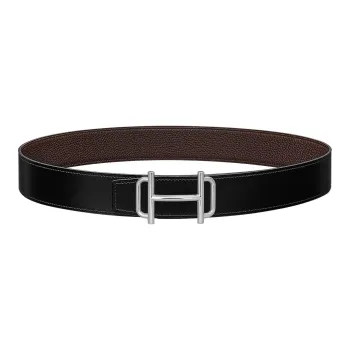 HERMES Togo Calfskin Double Sided Leather Belt Leather Belts Men's Black/Chocolate Width  3.8cm