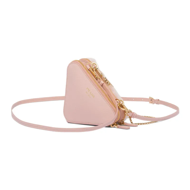 PRADA Shearling Bonded Leather One Shoulder Crossbody Clutches Mini Women's Pink-2