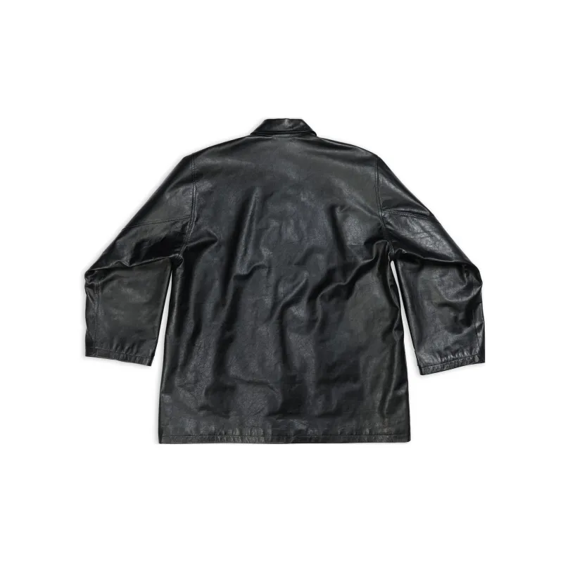 Balenciaga Garde-robe SS23 Leather Jacket Loose Fit Style Men's Black-1