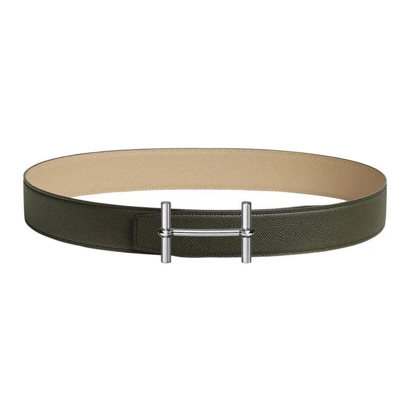 HERMES Leather Belts Men Green/Beige-0