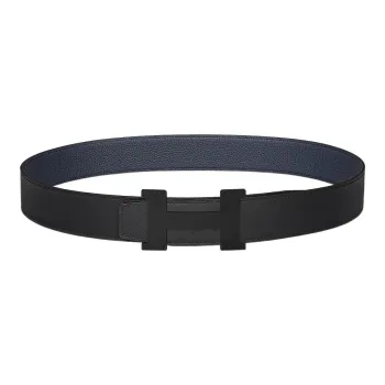 HERMES Constance Matte Black Buckle Togo Calfskin Double-Sided Leather Belt Men's Black Width: 3.8cm