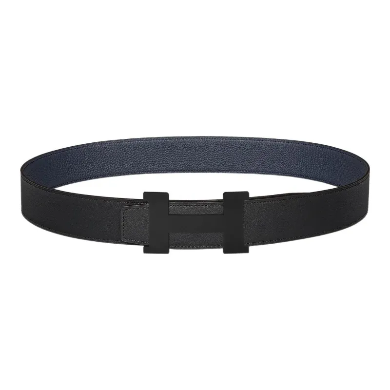 HERMES Constance Matte Black Buckle Togo Calfskin Double-Sided Leather Belt Men's Black Width: 3.8cm-0