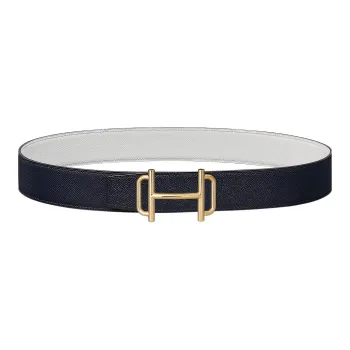 HERMES Royal Comfortable Gold Buckle Epsom Calfskin Double Sided Leather Belt Men's Indigo/White Width 3.8cm
