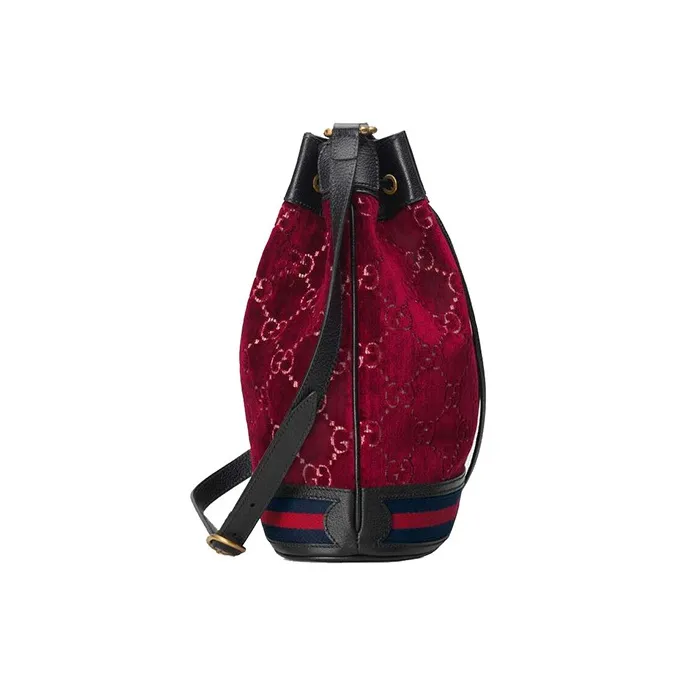 GUCCI Ophidia Velvet Patchwork Leather Bucket Bags Crossbody Bag Shoulder Bag Women's Red-2