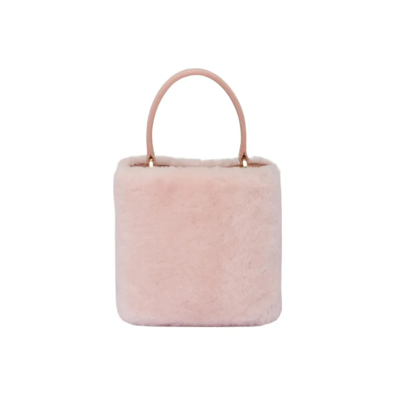 PRADA Panier Shearling Shoulder Bag Crossbody Bag Handbag Mini Women's Pink-2