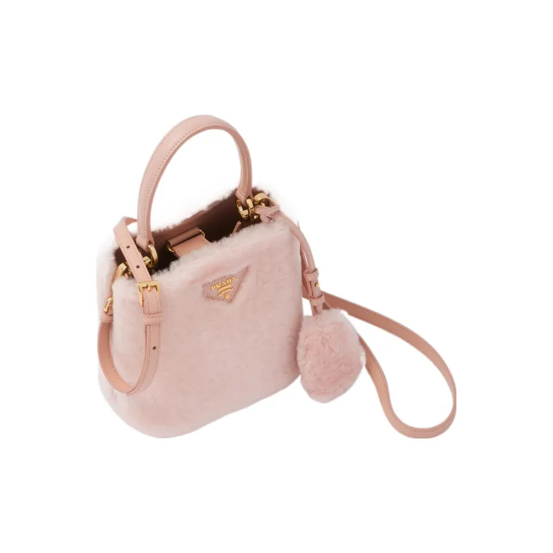 PRADA Panier Shearling Shoulder Bag Crossbody Bag Handbag Mini Women's Pink-1