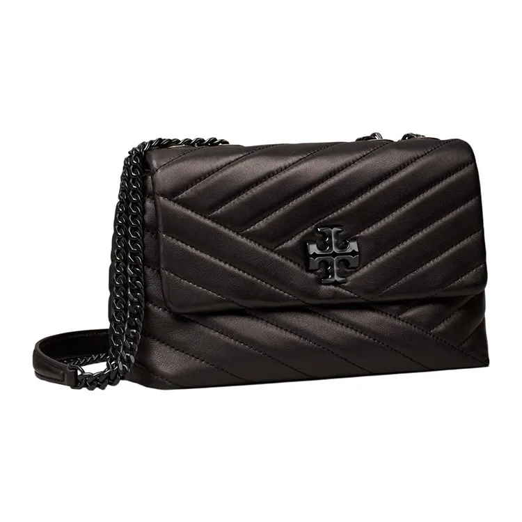 TORY BURCH Kira Chevron Powder Coated Small Convertible Shoulder Bag Black/Silver-1