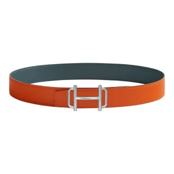 HERMES Royal Leather Belts Men Orange/Hurricane Blue