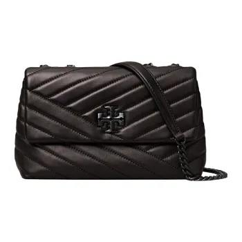 TORY BURCH Kira Chevron Powder Coated Small Convertible Shoulder Bag Black/Silver