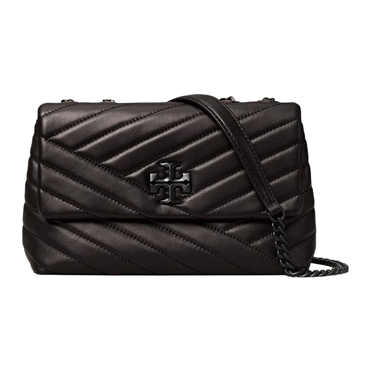 TORY BURCH Kira Chevron Powder Coated Small Convertible Shoulder Bag Black/Silver-0