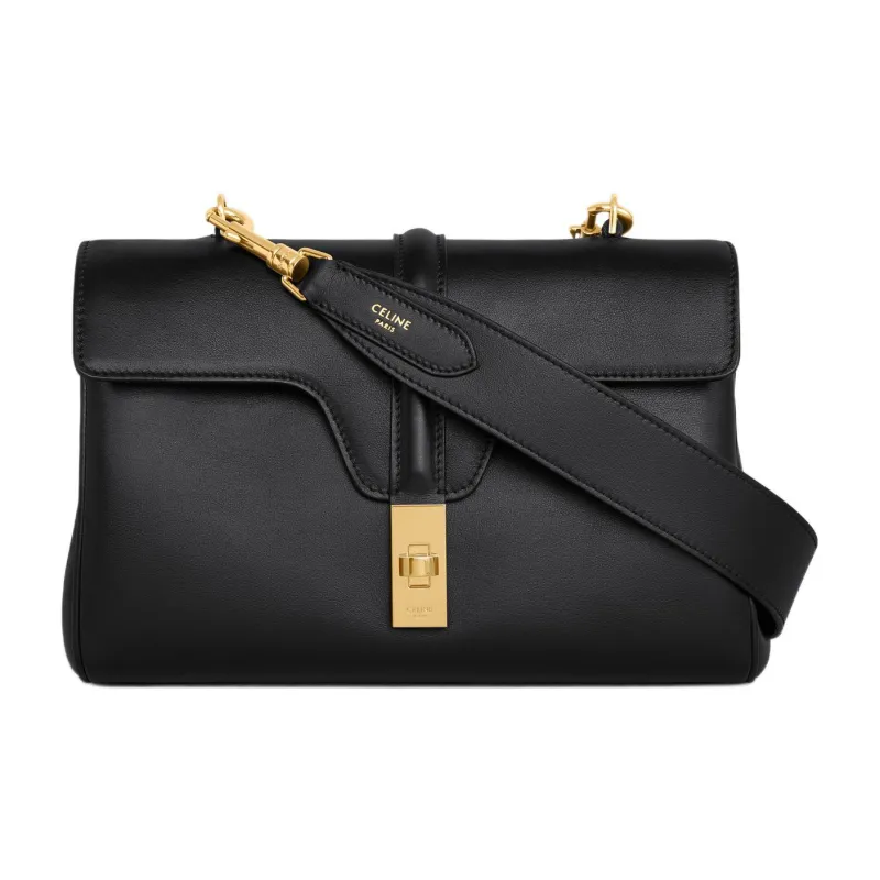 CELINE Smooth Cow Leather Long Shoulder Strap Bag Straps Unisex Black-1
