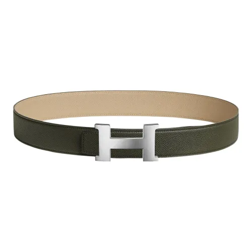 HERMES Leather Belts Men Gray Green/Windbreaker Beige