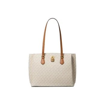 MICHAEL KORS MK Ruby Artificial Leather Portable Crossbody Bag, Shoulder Bag Women's Vanilla White & Acorn Brown