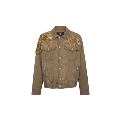 BALMAIN Denim Jackets Men Khaki