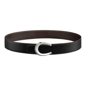 HERMES Luck Silver Buckle Togo Calfskin Double Sided Leather Belt Men's Black/Ebony Width  3.8cm