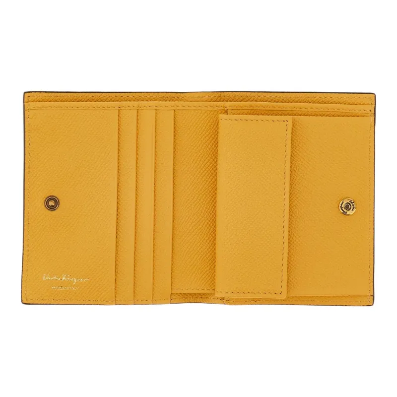FERRAGAMO GANCINI Stamped Calfskin Wallet Small Size Women's Yellow-4
