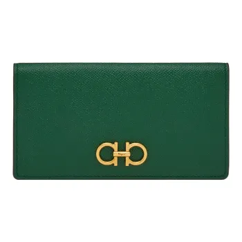 FERRAGAMO GANCINI Cow Leather Wallet Women's Deep Bright Green