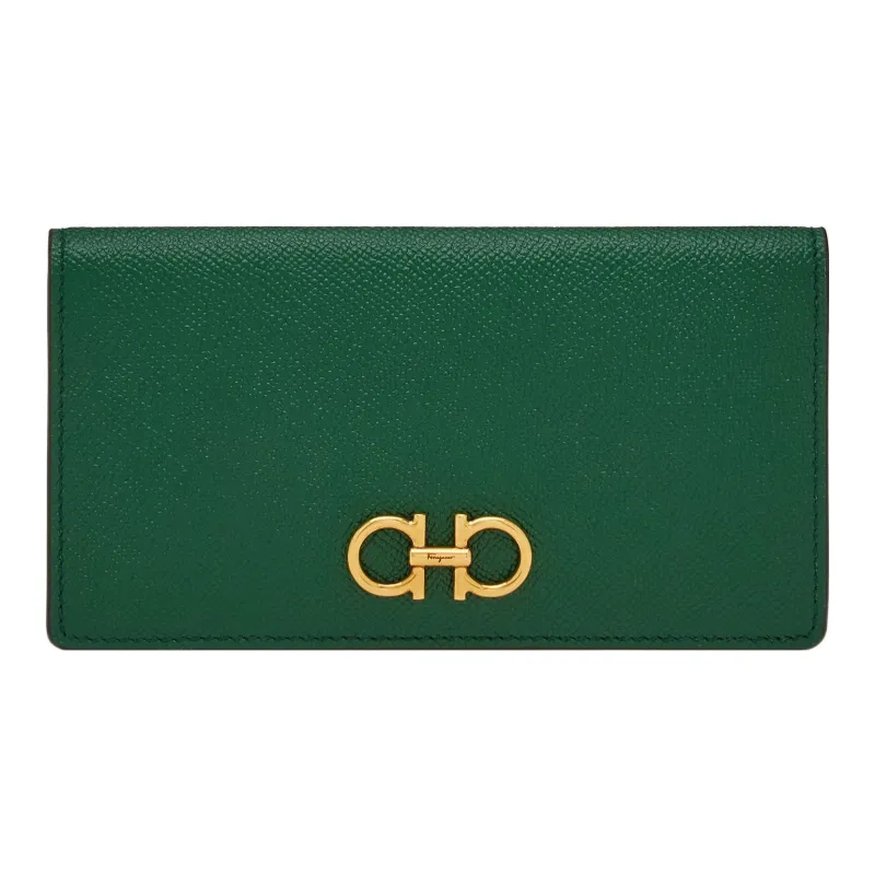 FERRAGAMO GANCINI Cow Leather Wallet Women's Deep Bright Green-0