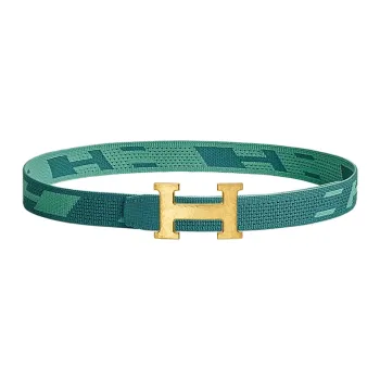 HERMES Minimalist Style Light Gold Buckle Nylon Mesh Double-Sided Belt Men's Collegiate Blue/Jasper Width: 3.2cm