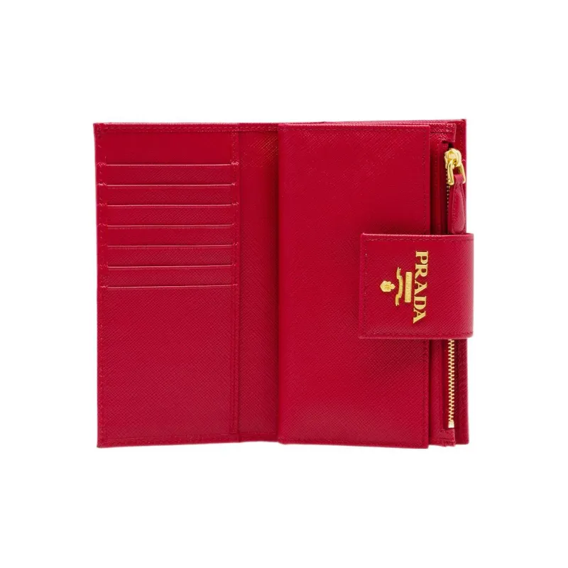 PRADA Saffiano Leather Wallet Small Size Women's Red-4