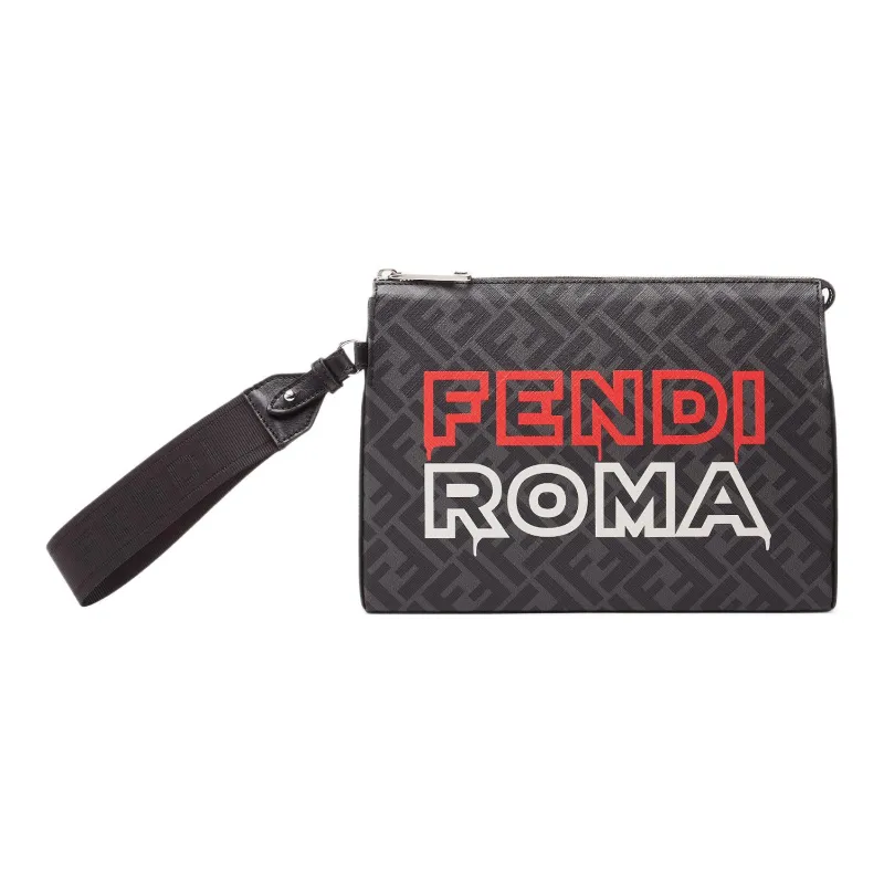 FENDI Calfskin Handbags Wrist Bags Clutches Men's Gray-4