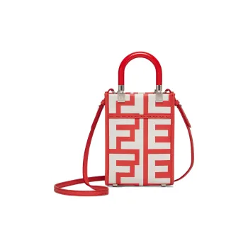 FENDI Sunshine Cow Leather Tote Bag, Shopping Bag, Shoulder Bag, Crossbody Bag, Handbag Mini Women's Red/White