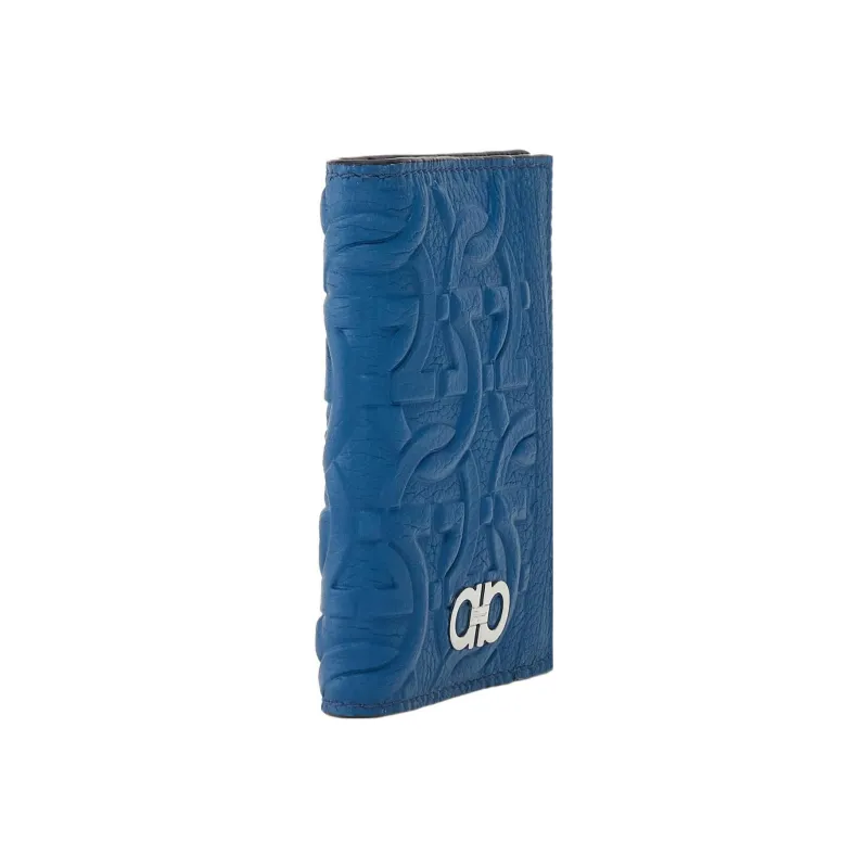 FERRAGAMO Travel Embossed Cow Leather Card Holder Men's Blue-2
