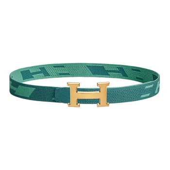 HERMES Individual Gold Buckle Nylon Mesh Double-Sided Belt Men's Collegiate Blue/Jasper Width 32mm